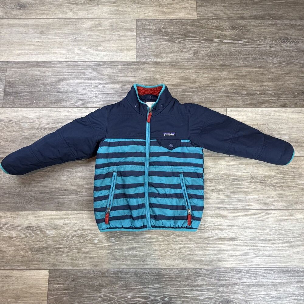 Patagonia Jacket Boys Size 5T Blue Striped Fleece Lined Insulated Zip Winter